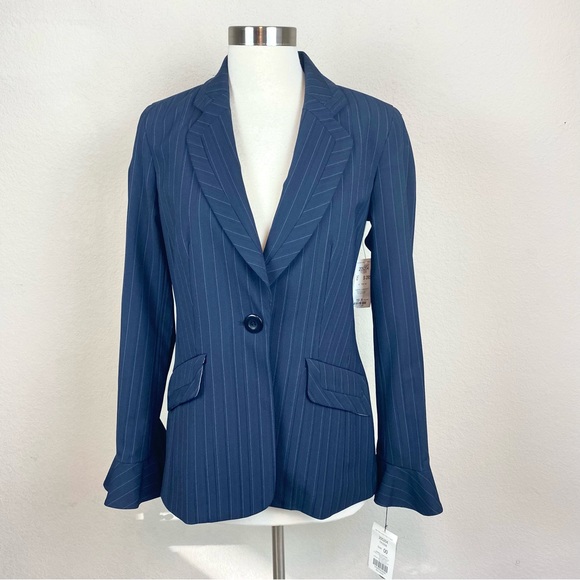 Etcetera Flare Sleeve Pinstriped Navy Blue Blazer/Suite Jacket - Picture 1 of 10